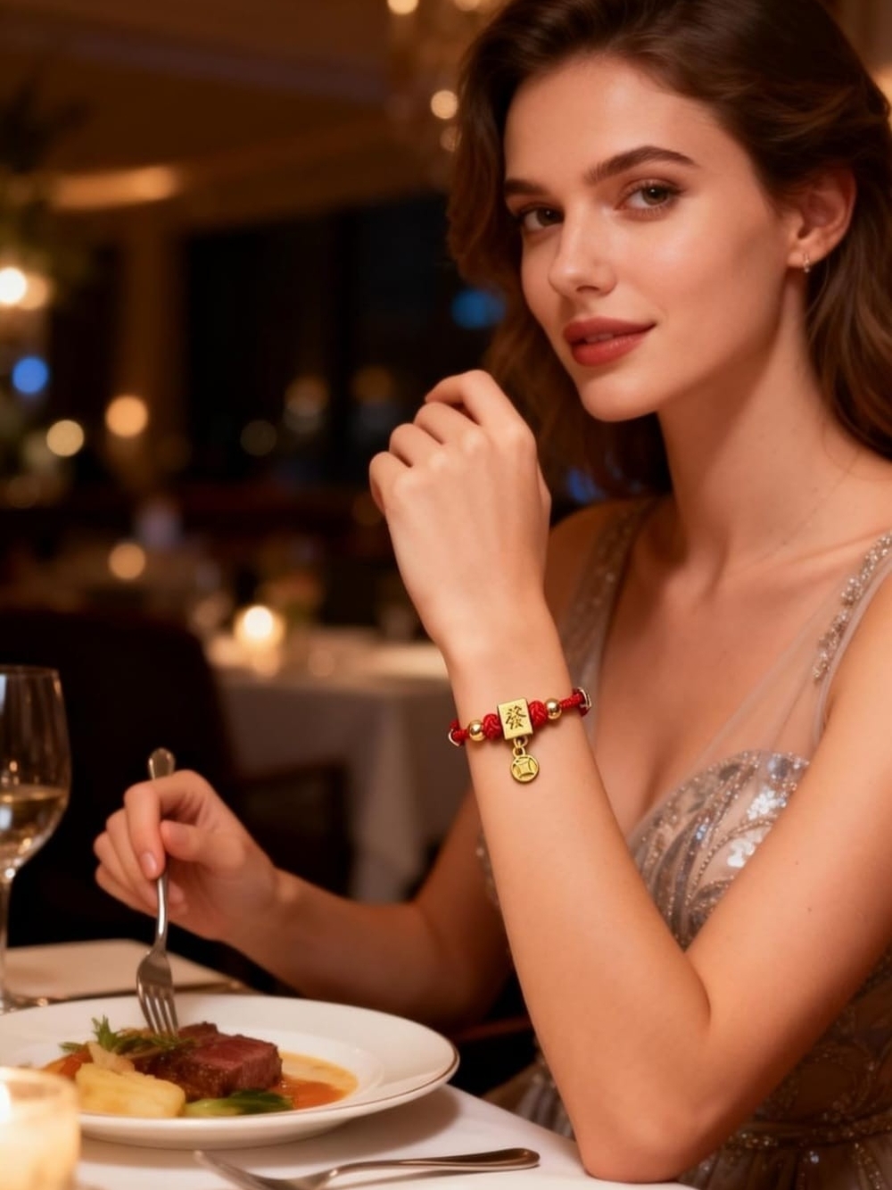 Elegant Red Beaded Charm Bracelet with Gold Accents